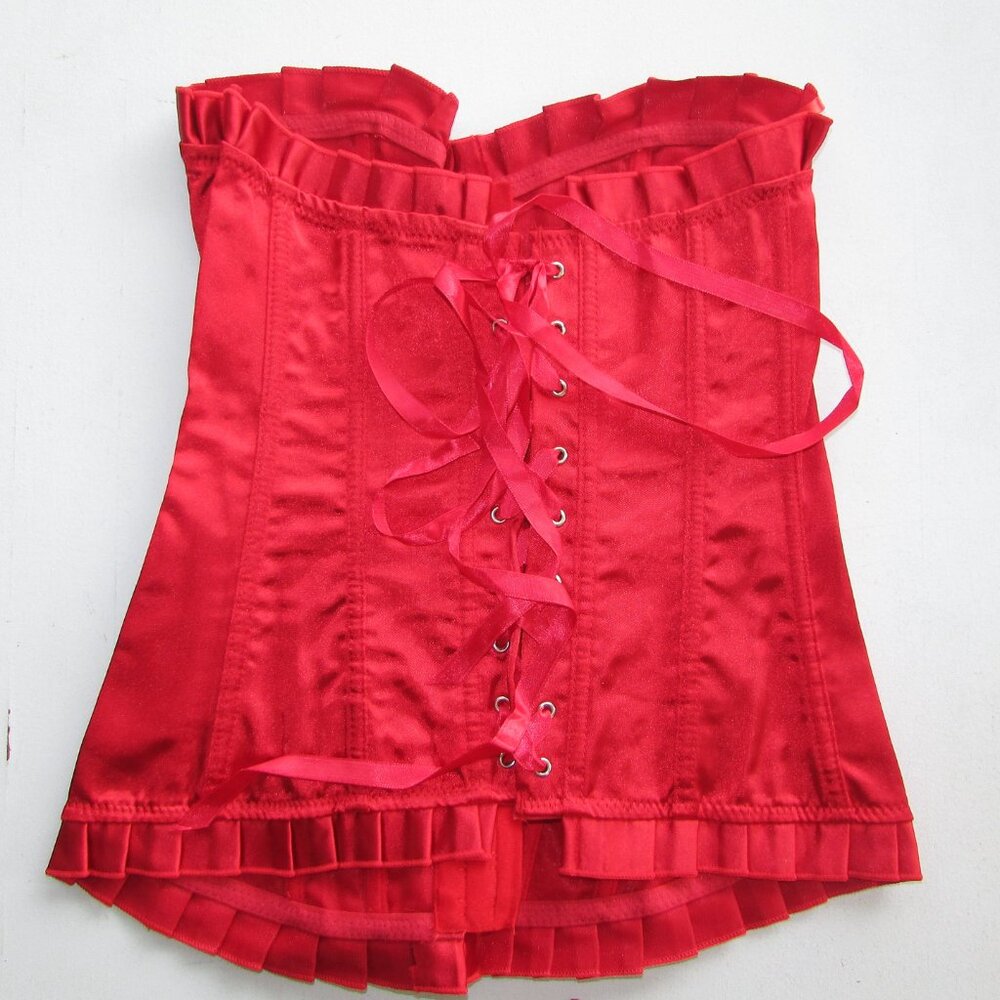 Red Satin Ruffled Corset Set - NEW - Picture 7 of 13
